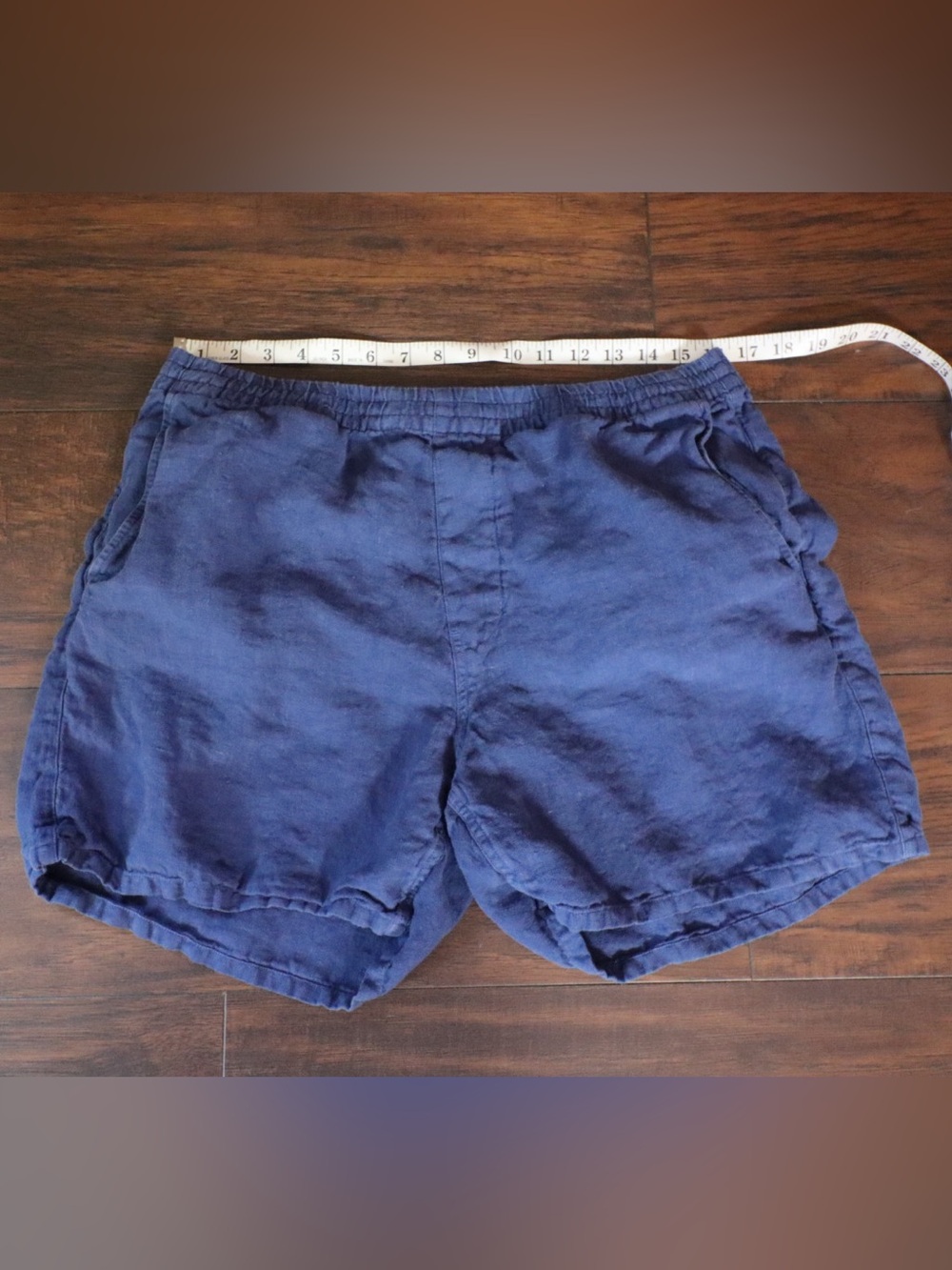 Madewell Deep Blue Elastic-Waist Linen Shorts